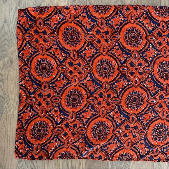 SOLD Anthropologie Vintage 100% Silk Paisley Printed Scarf Rust, Navy, and Cream - Picture 3 of 6